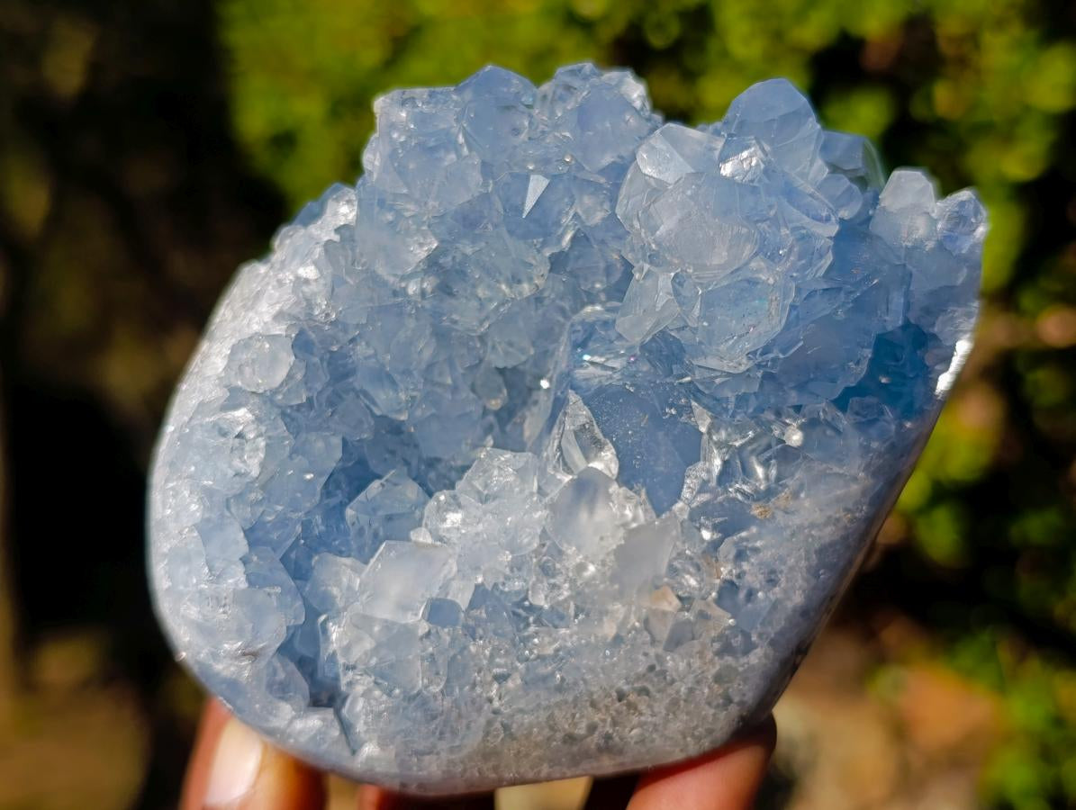 Polished Blue Celestite Geode Standing Display Pieces x 2 From Sakoany, Madagascar - Toprock Gemstones and Minerals 