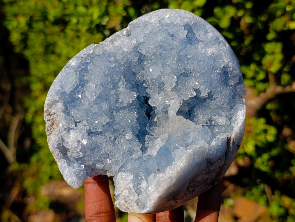 Polished Blue Celestite Geode Standing Display Pieces x 2 From Sakoany, Madagascar - Toprock Gemstones and Minerals 