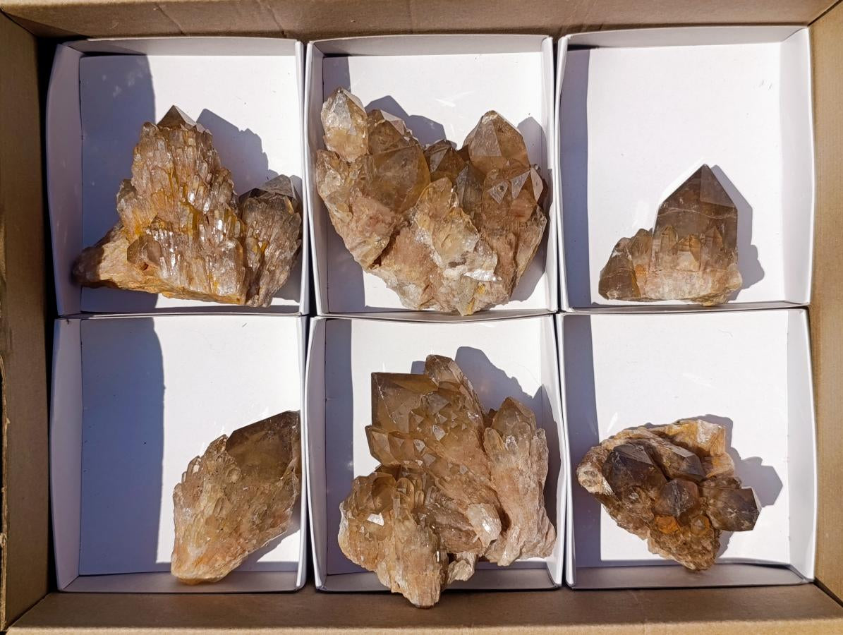 Natural Smokey Luena Quartz Crystals and Clusters x 6 From Luena, Congo - Toprock Gemstones and Minerals 