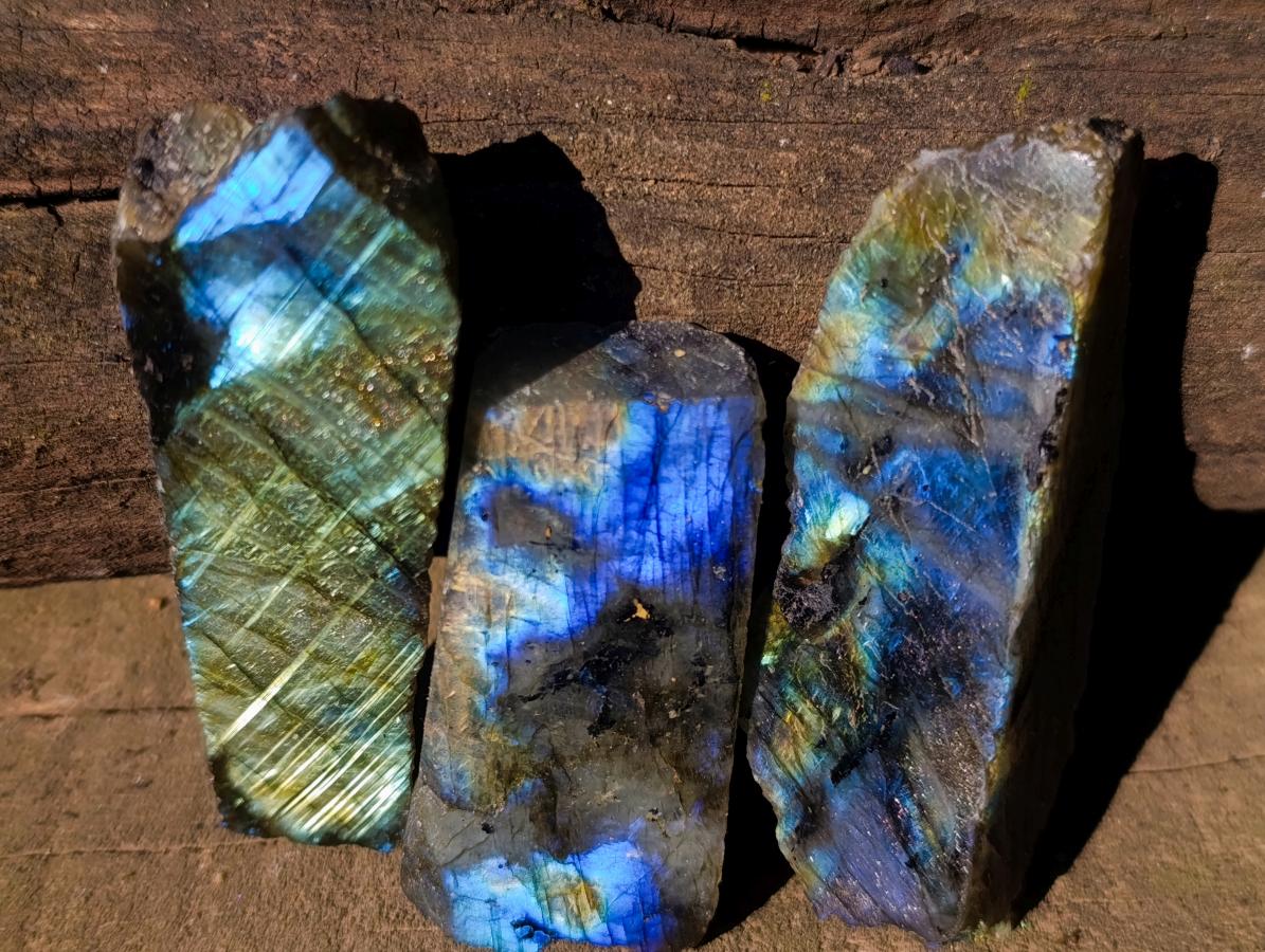 Polished One Side Labradorite Slices x 35 From Madagascar - Toprock Gemstones and Minerals 