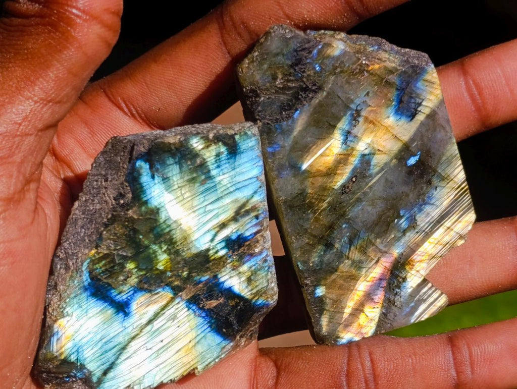 Polished One Side Labradorite Slices x 35 From Madagascar - Toprock Gemstones and Minerals 