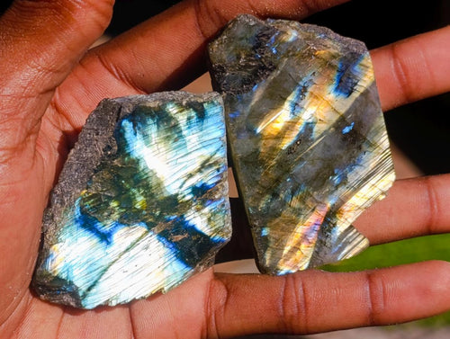 Polished One Side Labradorite Slices x 35 From Madagascar - Toprock Gemstones and Minerals 