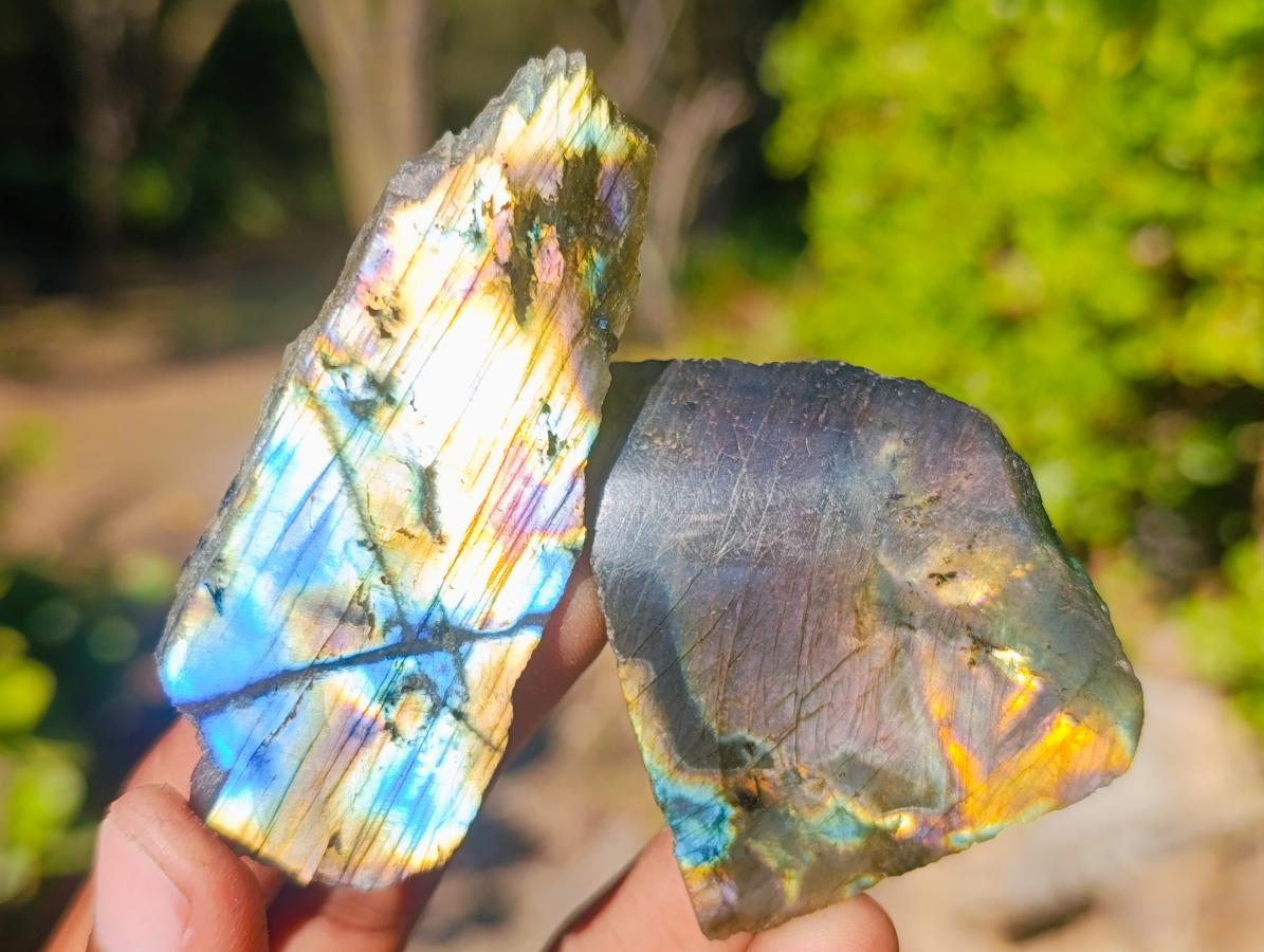 Polished One Side Labradorite Slices x 35 From Madagascar - Toprock Gemstones and Minerals 