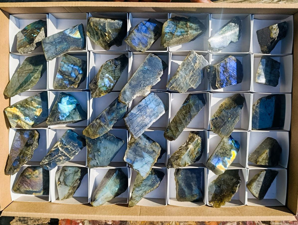Polished One Side Labradorite Slices x 35 From Madagascar - Toprock Gemstones and Minerals 