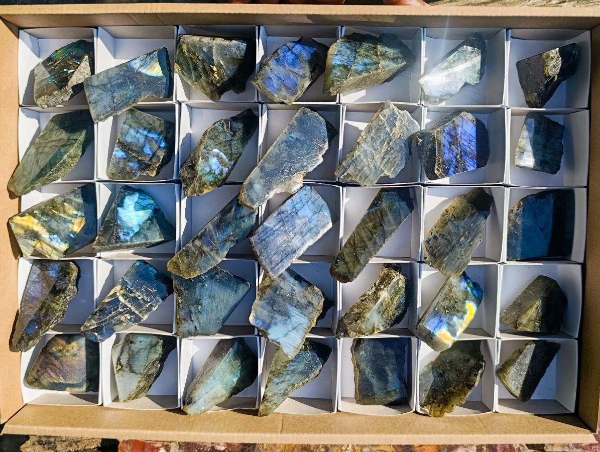 Polished One Side Labradorite Slices x 35 From Madagascar - Toprock Gemstones and Minerals 
