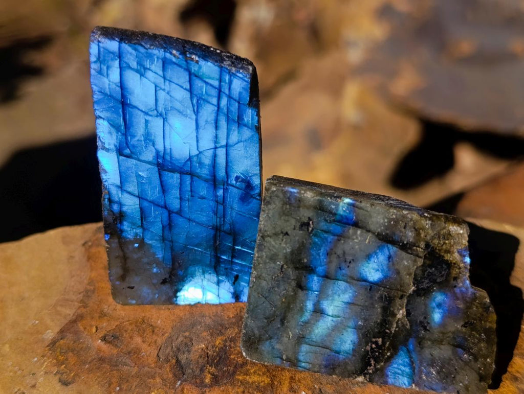 Polished One Side Labradorite Slices x 35 From Madagascar - Toprock Gemstones and Minerals 