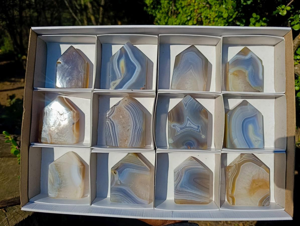 Polished Banded Agate House Shaped Slices x 12 From Madagascar - Toprock Gemstones and Minerals 