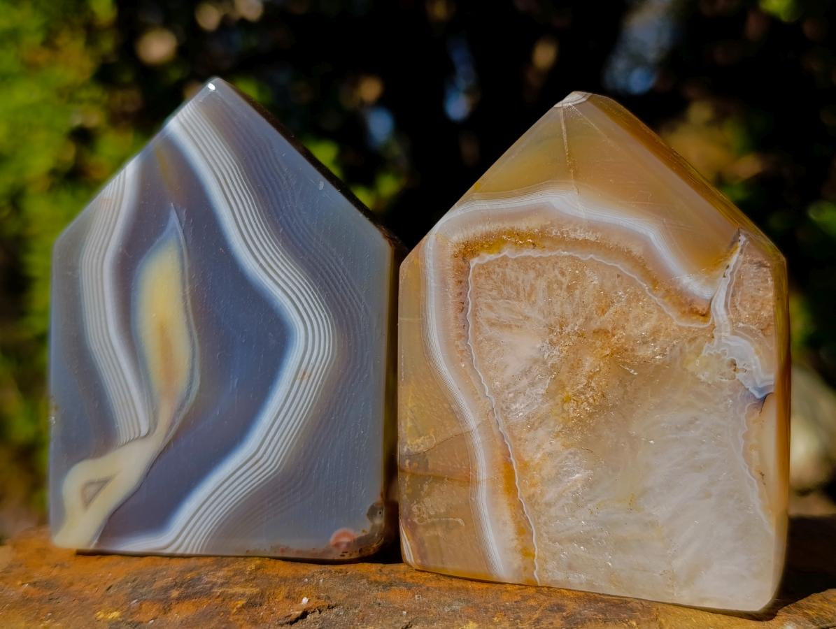 Polished Banded Agate House Shaped Slices x 12 From Madagascar - Toprock Gemstones and Minerals 