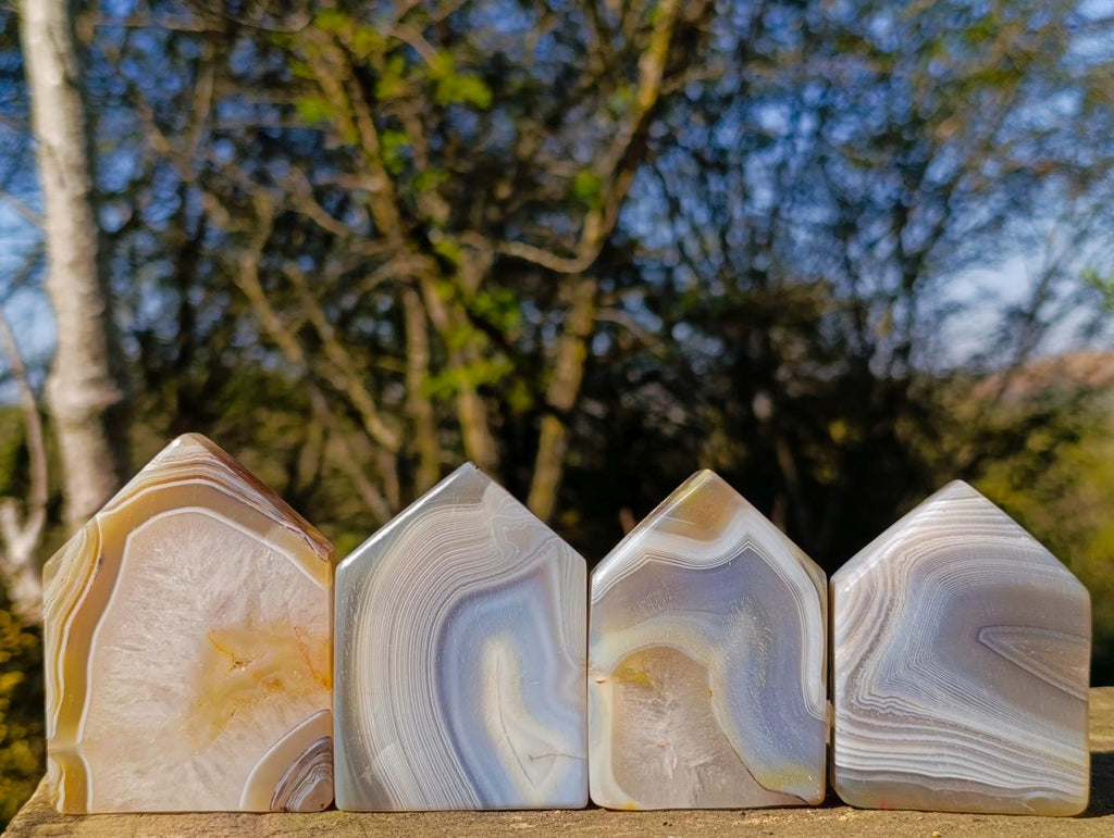 Polished Banded Agate House Shaped Slices x 12 From Madagascar - Toprock Gemstones and Minerals 