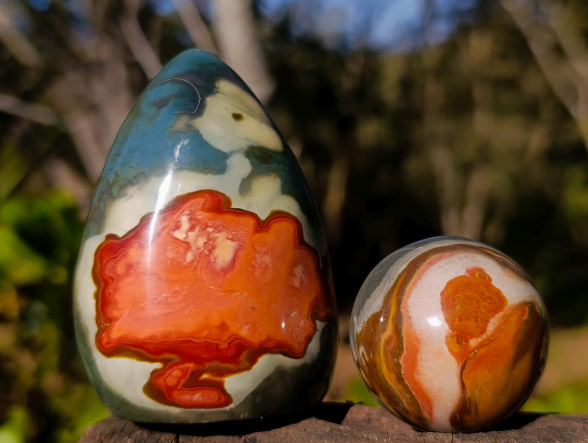Polished Polychrome Jasper Standing Display Pieces and Spheres x 6 From NW Coast, Madagascar - Toprock Gemstones and Minerals 