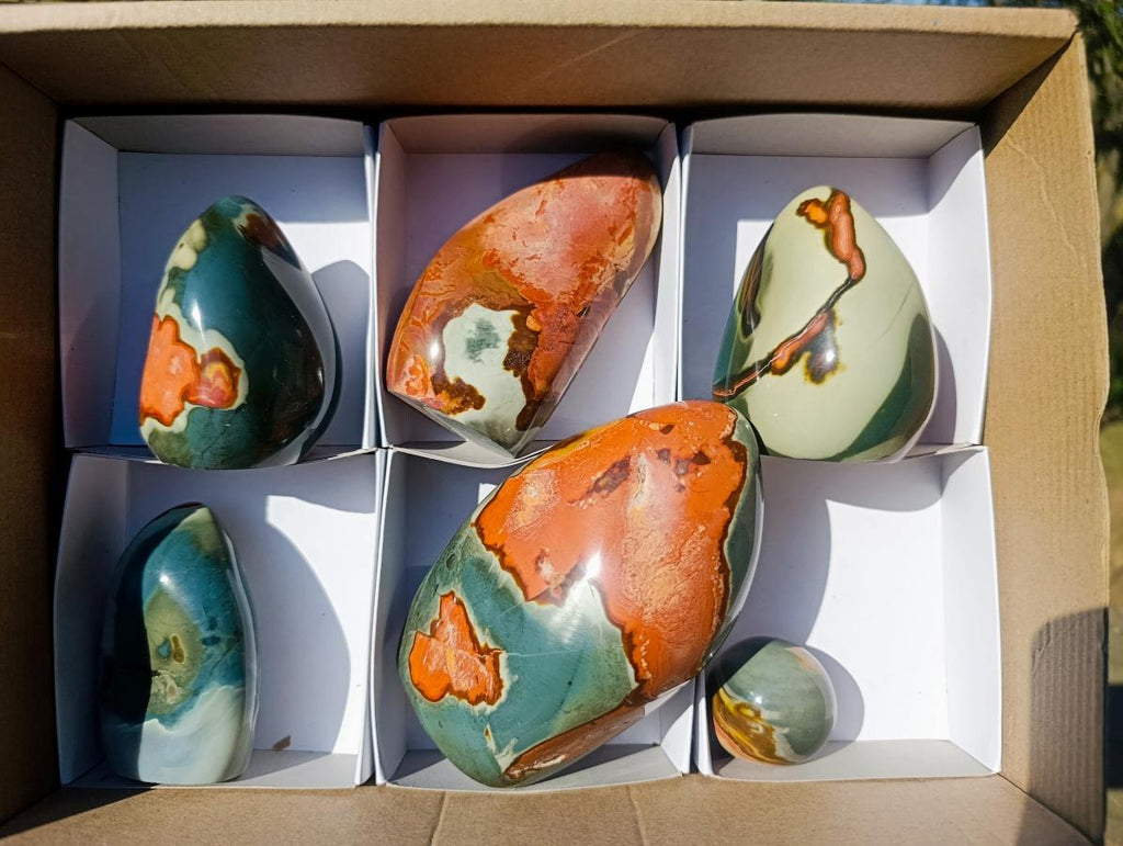 Polished Polychrome Jasper Standing Display Pieces and Spheres x 6 From NW Coast, Madagascar - Toprock Gemstones and Minerals 