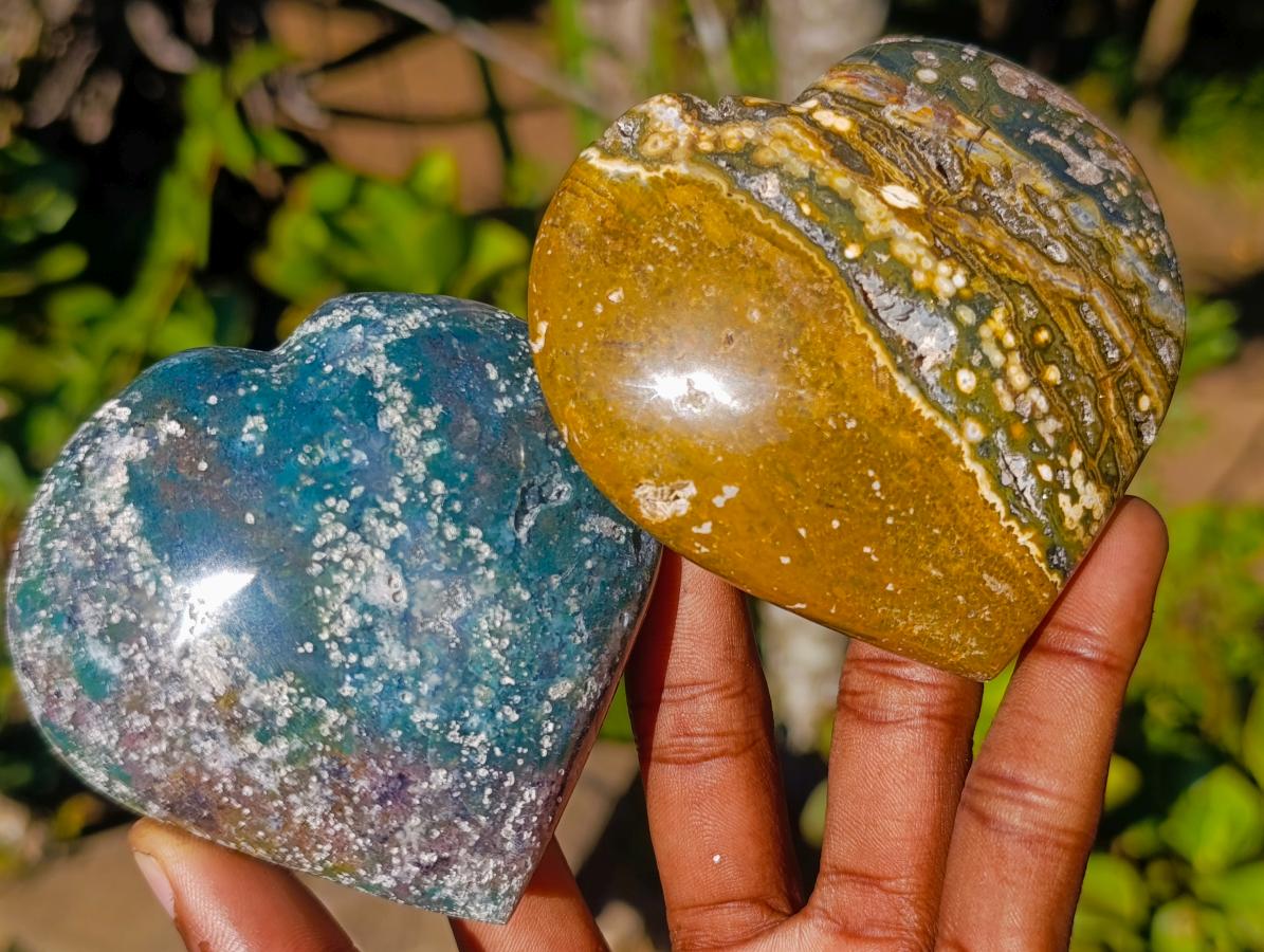 Polished Ocean Jasper Hearts x 6 From Northwest Coast, Madagascar - Toprock Gemstones and Minerals 