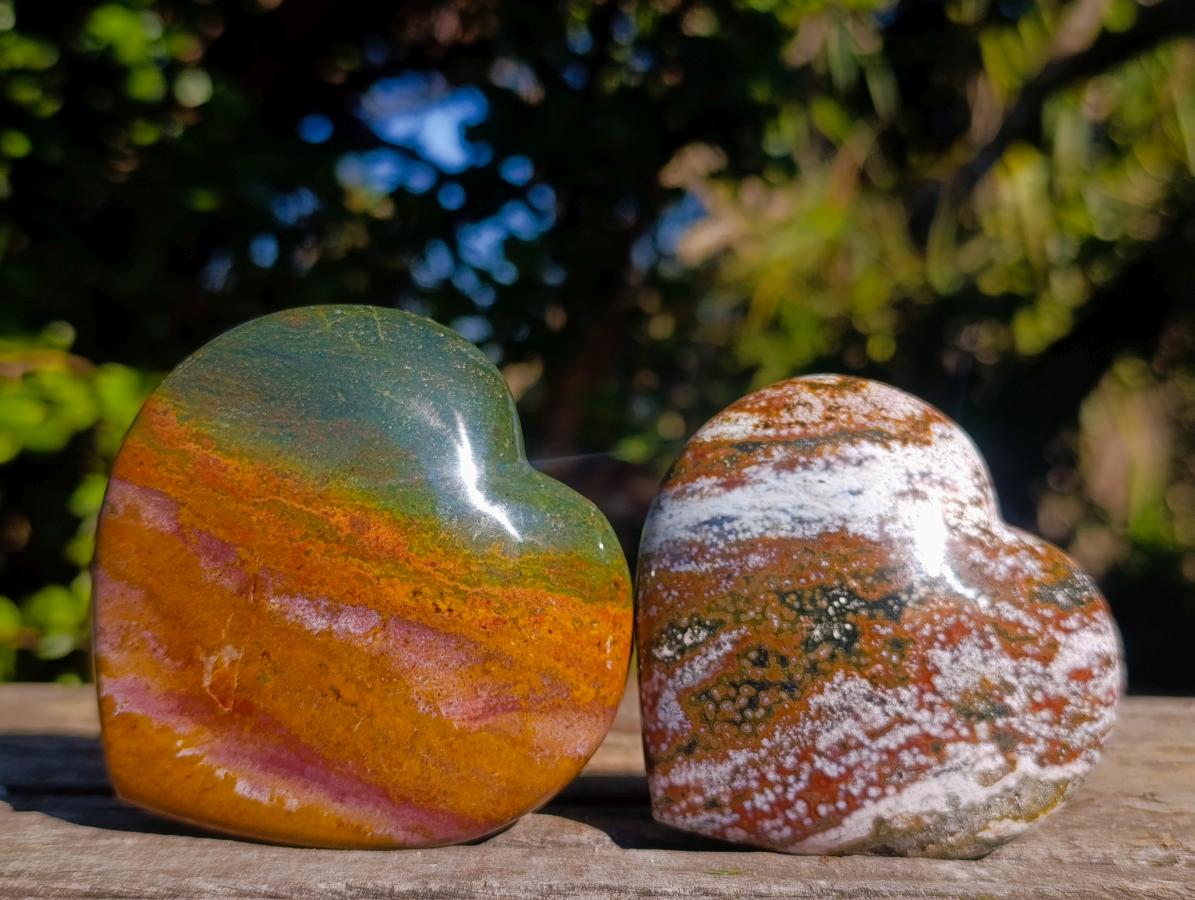 Polished Ocean Jasper Hearts x 6 From Northwest Coast, Madagascar - Toprock Gemstones and Minerals 
