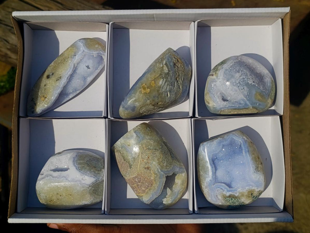 Polished Blue Lace Agate Standing Display Pieces and Free Forms x 6 From Nsanje, Malawi - Toprock Gemstones and Minerals 