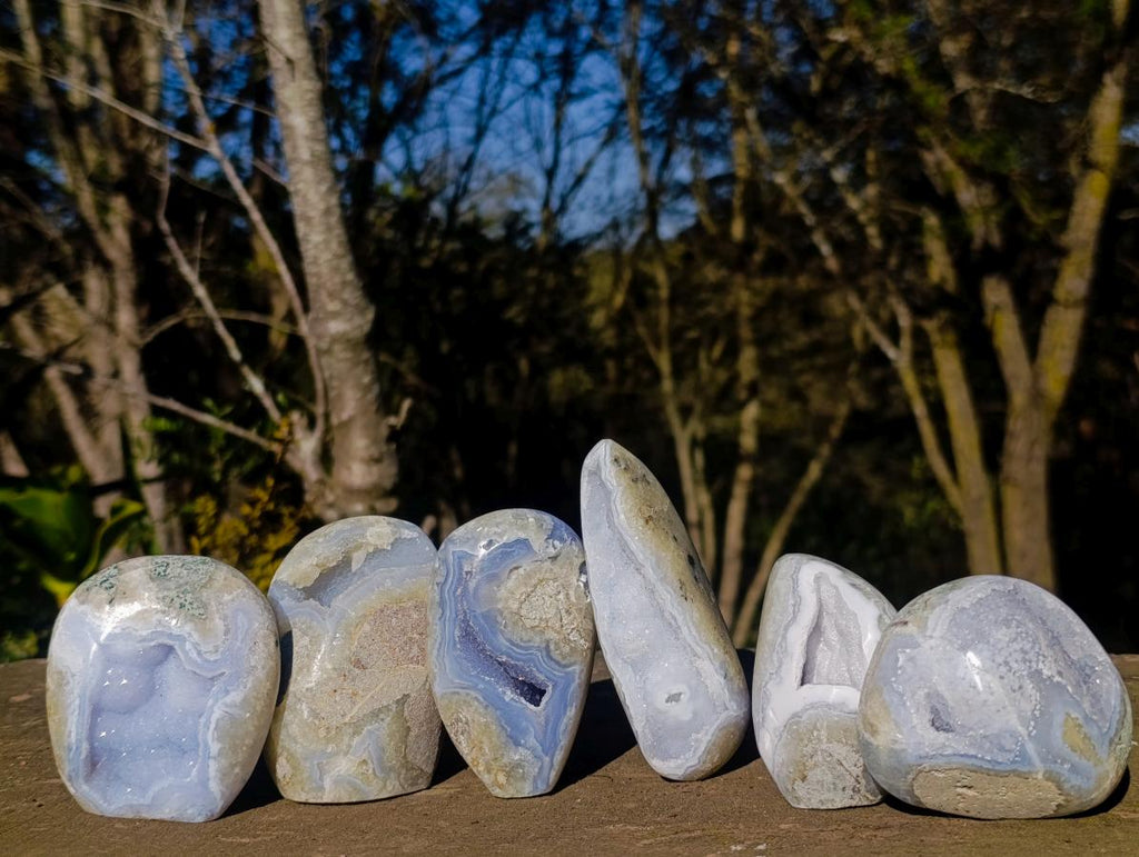 Polished Blue Lace Agate Standing Display Pieces and Free Forms x 6 From Nsanje, Malawi - Toprock Gemstones and Minerals 
