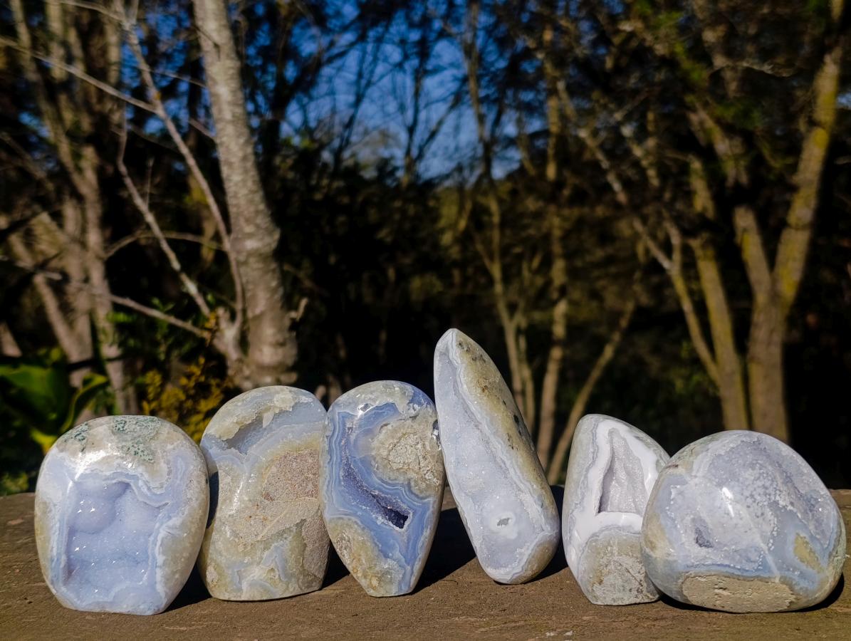 Polished Blue Lace Agate Standing Display Pieces and Free Forms x 6 From Nsanje, Malawi - Toprock Gemstones and Minerals 