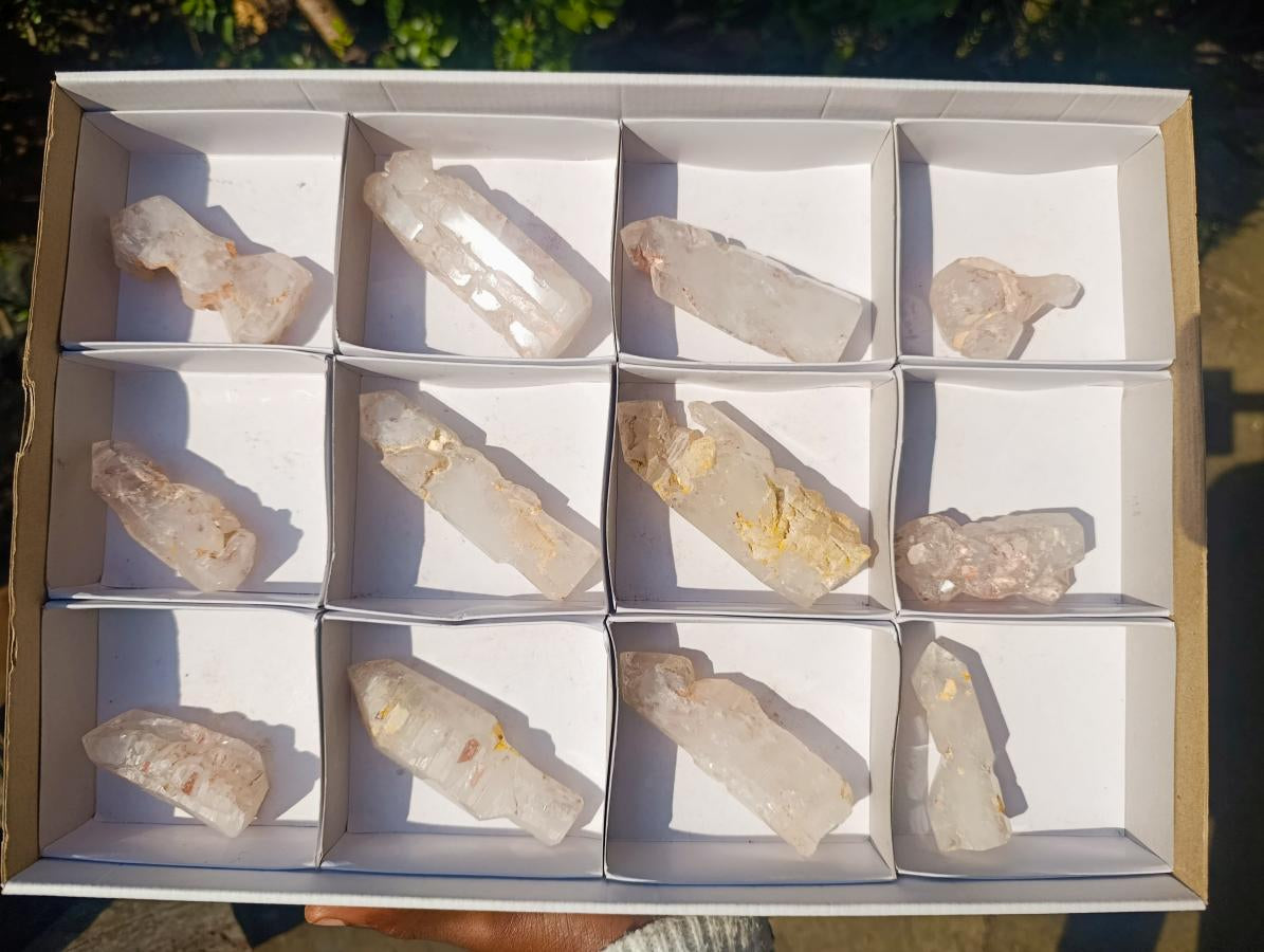 Polished Elestial Girasol Quartz Crystals x 12 From Madagascar - Toprock Gemstones and Minerals 