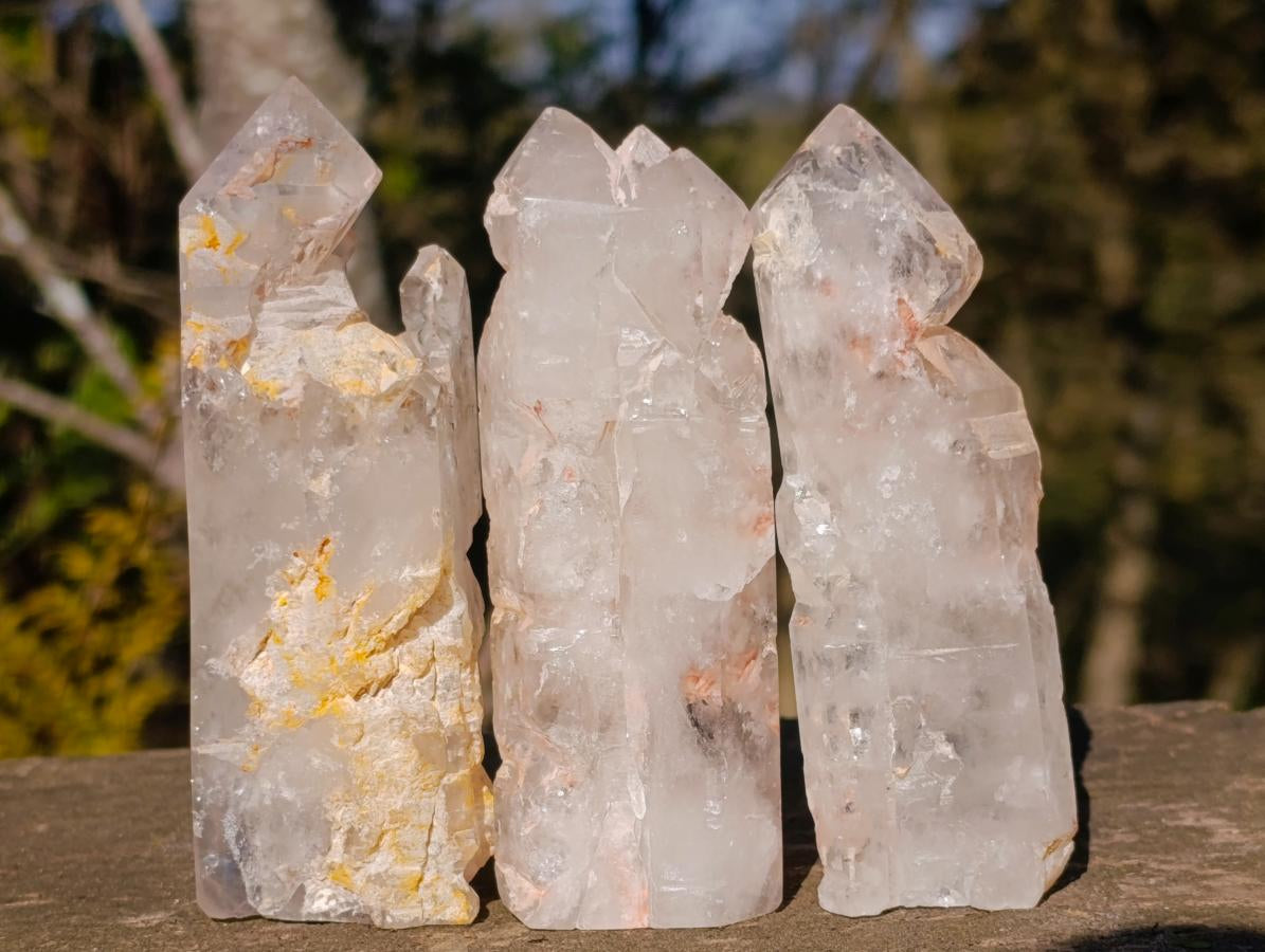 Polished Elestial Girasol Quartz Crystals x 12 From Madagascar - Toprock Gemstones and Minerals 