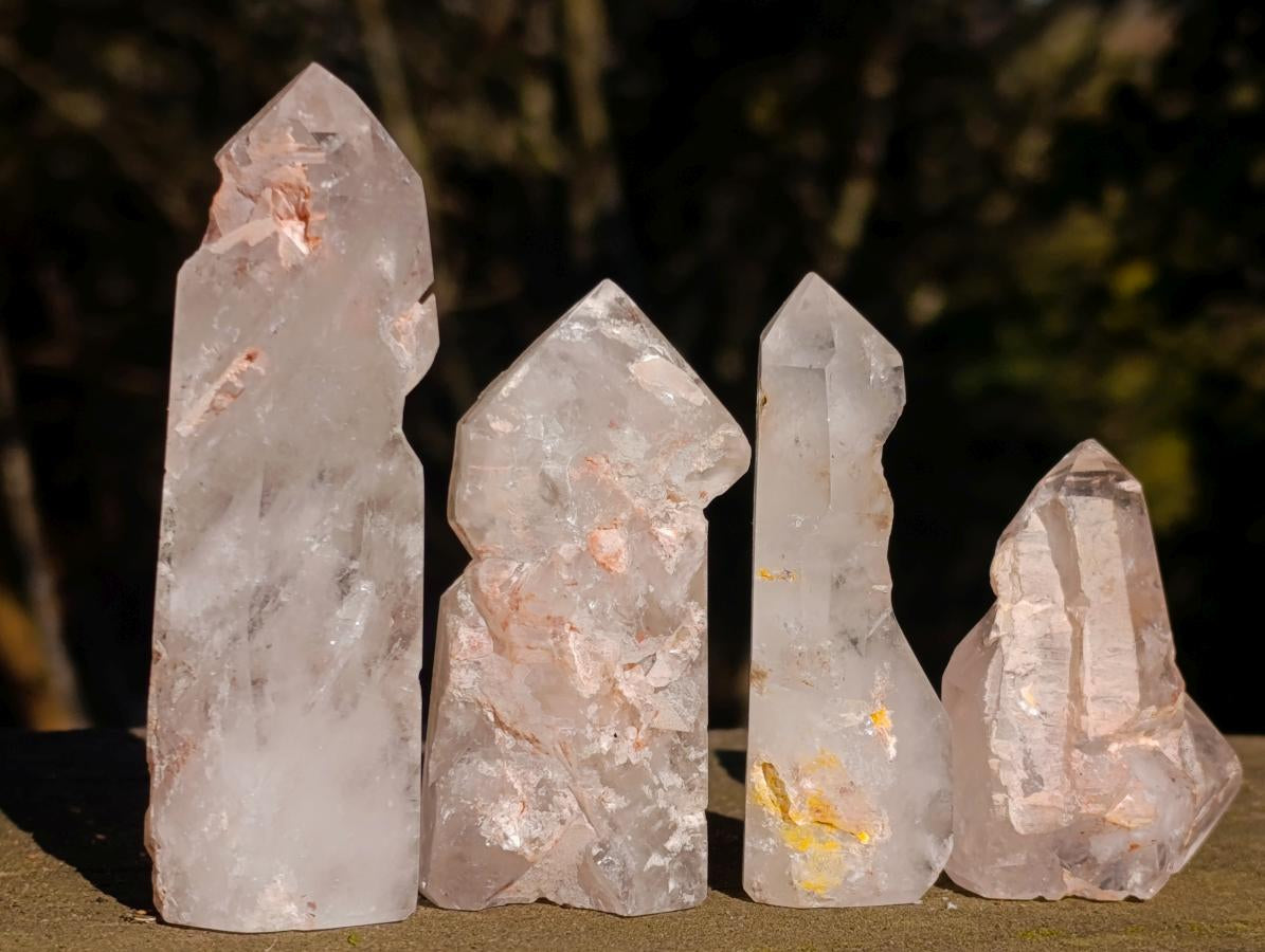 Polished Elestial Girasol Quartz Crystals x 12 From Madagascar - Toprock Gemstones and Minerals 