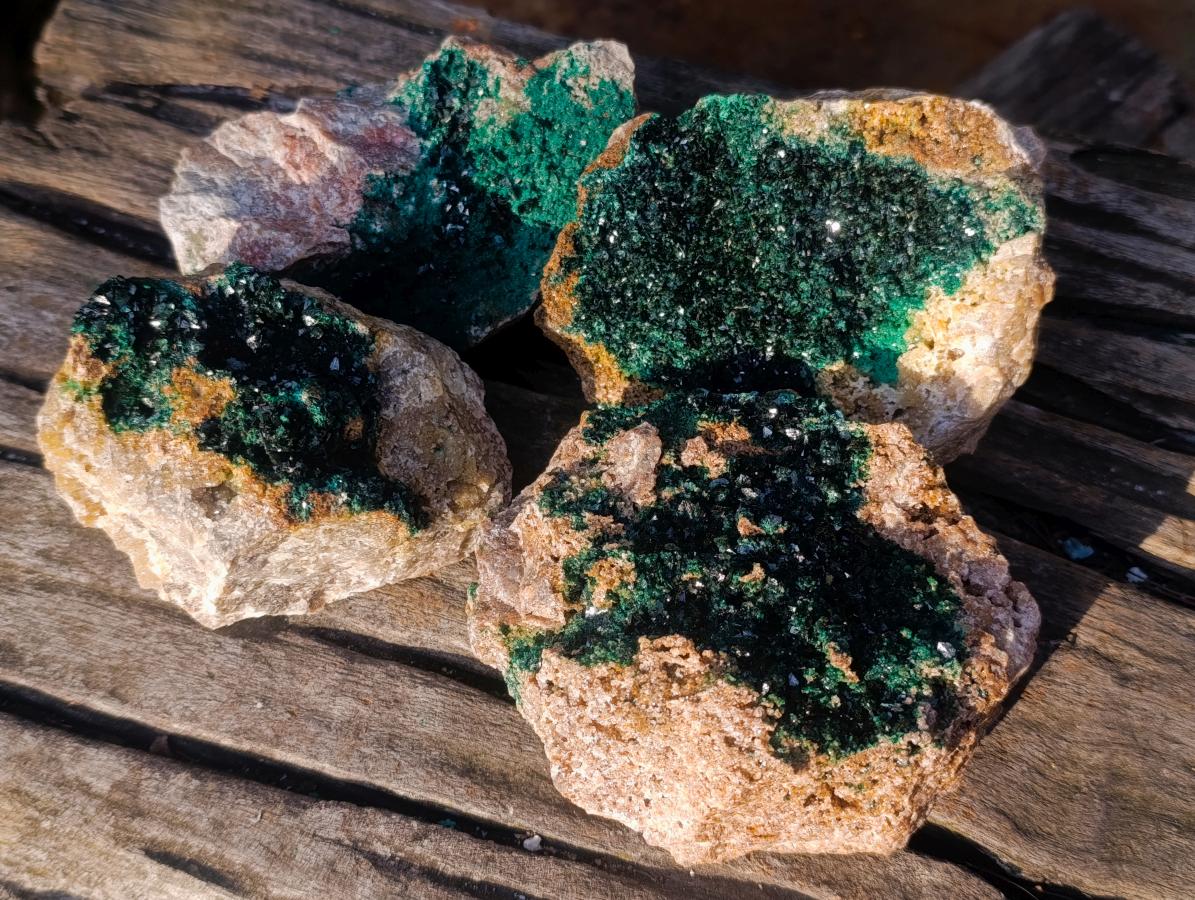 Natural Crystalline Malachite Specimens x 4 From Tenke Fungurume, Congo