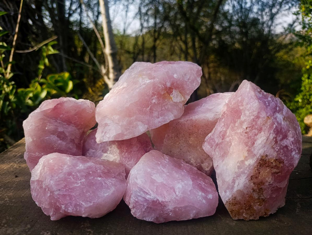 Natural Cobbed Rose Quartz Specimens x 7 From Northern Cape, South Africa - Toprock Gemstones and Minerals 