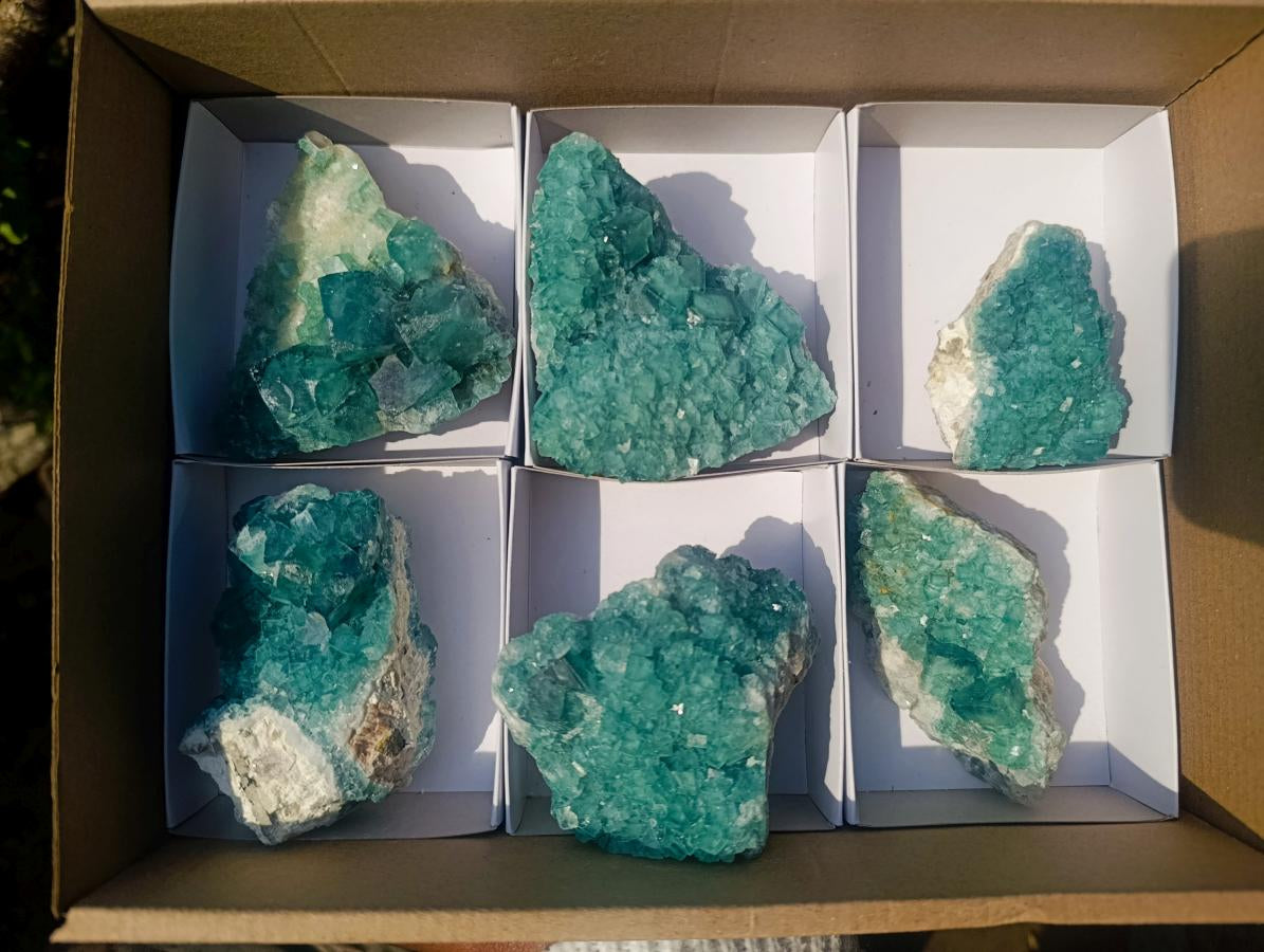 Natural Green Cubic Fluorite Specimens x 6 From Mandrosonoro, Madagascar - Toprock Gemstones and Minerals 
