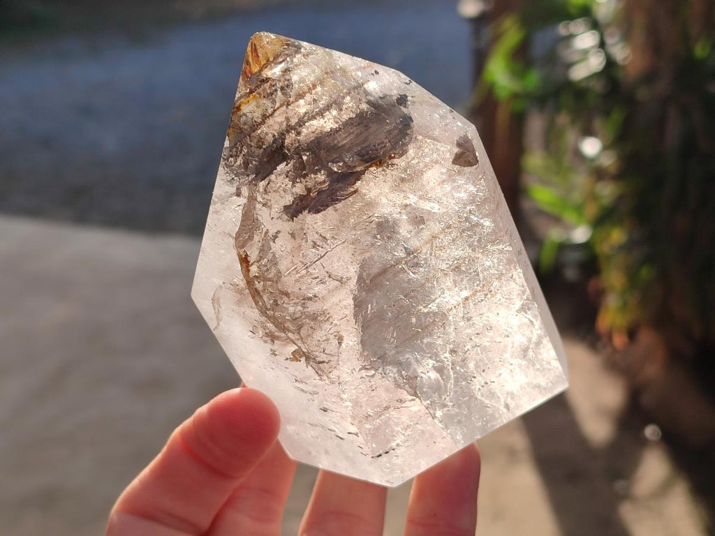 Polished Smokey Window Quartz Display Crystals x 2 From Madagascar - Toprock Gemstones and Minerals 