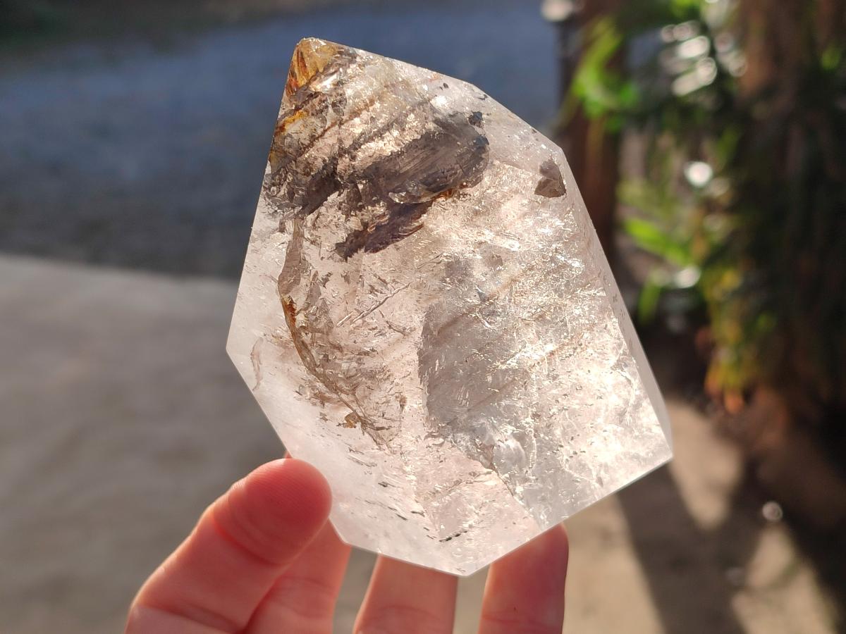 Polished Smokey Window Quartz Display Crystals x 2 From Madagascar - Toprock Gemstones and Minerals 