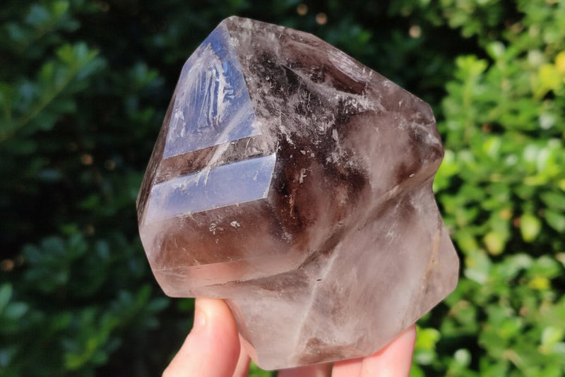 Polished Smokey Window Quartz Display Crystals x 2 From Madagascar - Toprock Gemstones and Minerals 