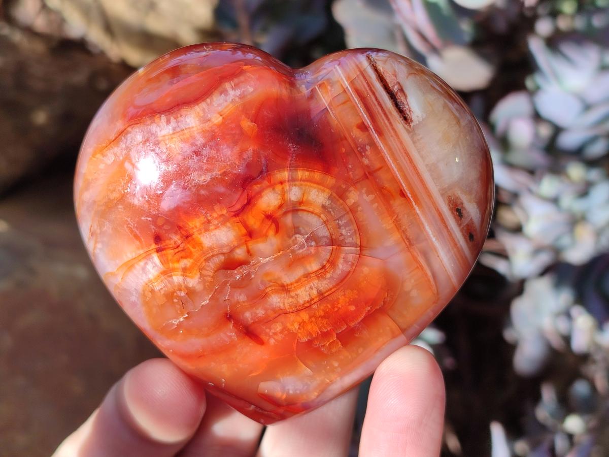 Polished Carnelian Agate Gemstone Hearts x 6 From Madagascar - Toprock Gemstones and Minerals 