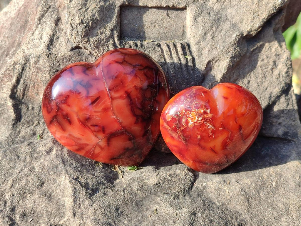 Polished Carnelian Agate Gemstone Hearts x 6 From Madagascar - Toprock Gemstones and Minerals 