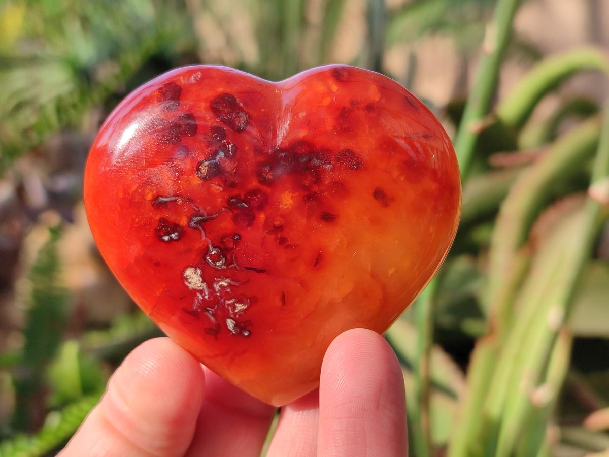Polished Carnelian Agate Gemstone Hearts x 6 From Madagascar - Toprock Gemstones and Minerals 