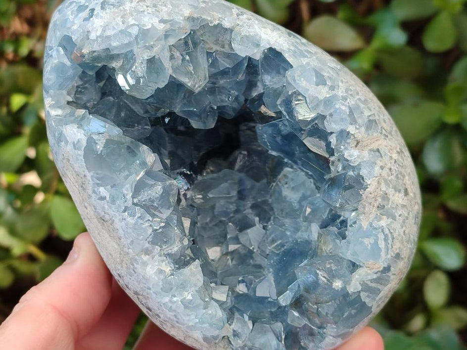 Polished Blue Celestite Eggs x 2 From Sakoany, Madagascar - Toprock Gemstones and Minerals 