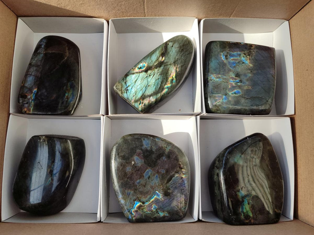 Polished Labradorite Standing Display Pieces x 6 From Madagascar - Toprock Gemstones and Minerals 