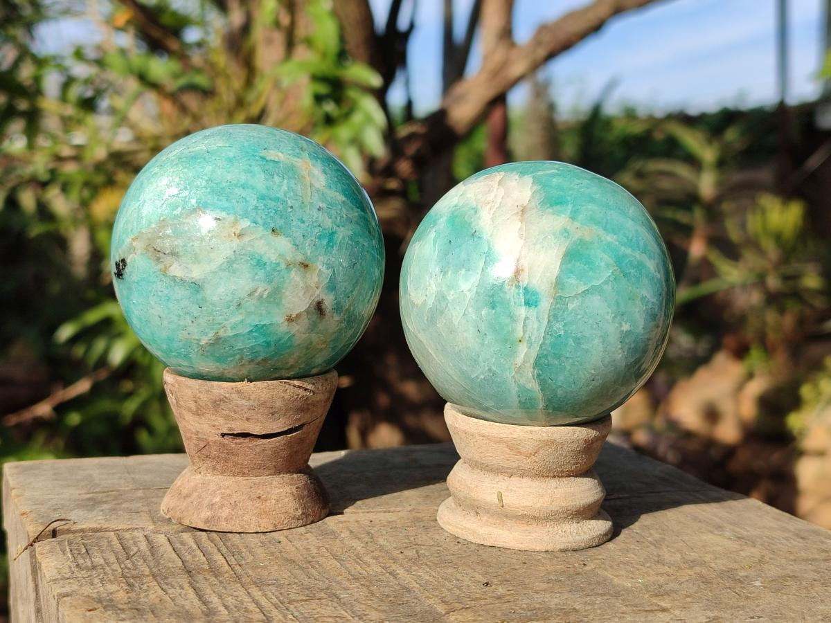 Polished Amazonite Spheres x 6 From Madagascar - Toprock Gemstones and Minerals 