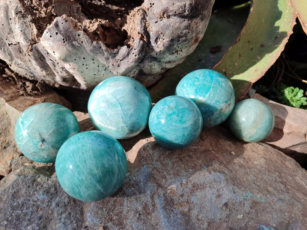 Polished Amazonite Spheres x 6 From Madagascar - Toprock Gemstones and Minerals 