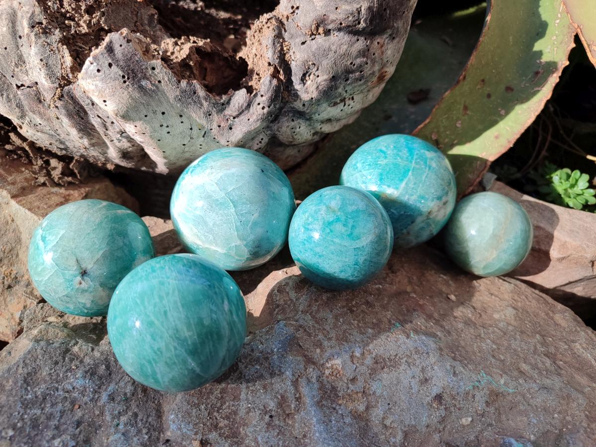 Polished Amazonite Spheres x 6 From Madagascar - Toprock Gemstones and Minerals 