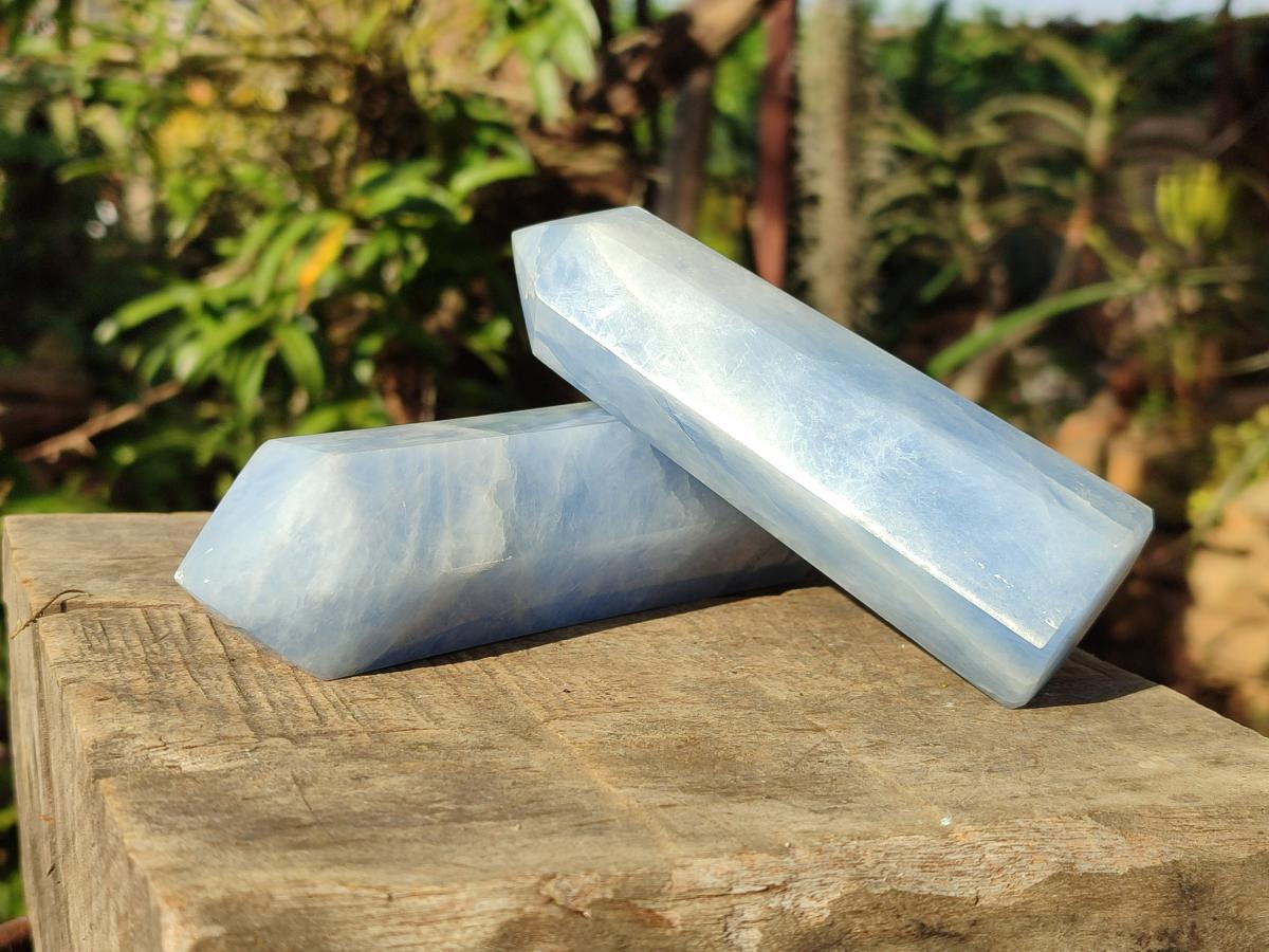 Polished Blue Calcite Display Crystals x 6 From Madagascar - Toprock Gemstones and Minerals 