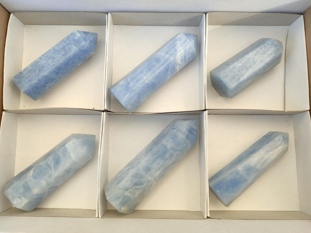 Polished Blue Calcite Display Crystals x 6 From Madagascar - Toprock Gemstones and Minerals 