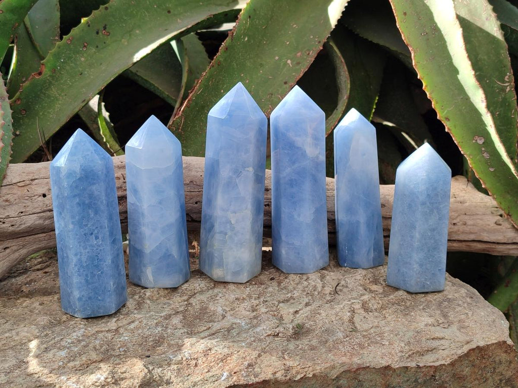 Polished Blue Calcite Display Crystals x 6 From Madagascar - Toprock Gemstones and Minerals 