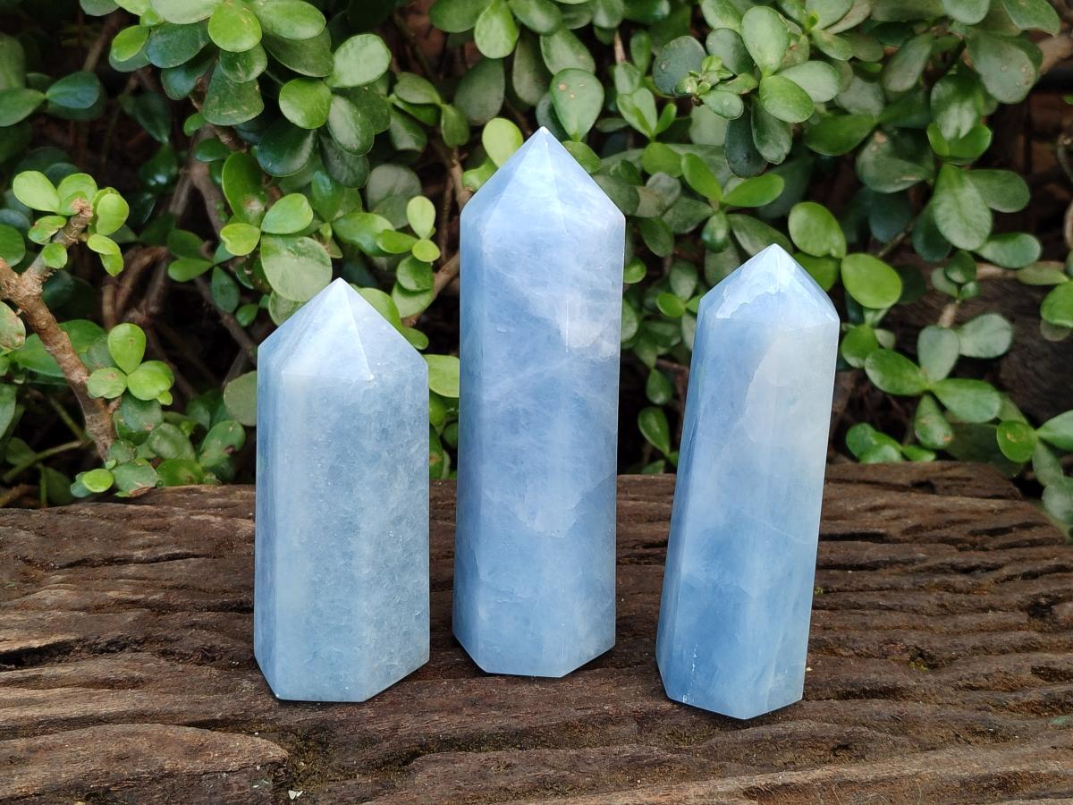 Polished Blue Calcite Display Crystals x 6 From Madagascar - Toprock Gemstones and Minerals 