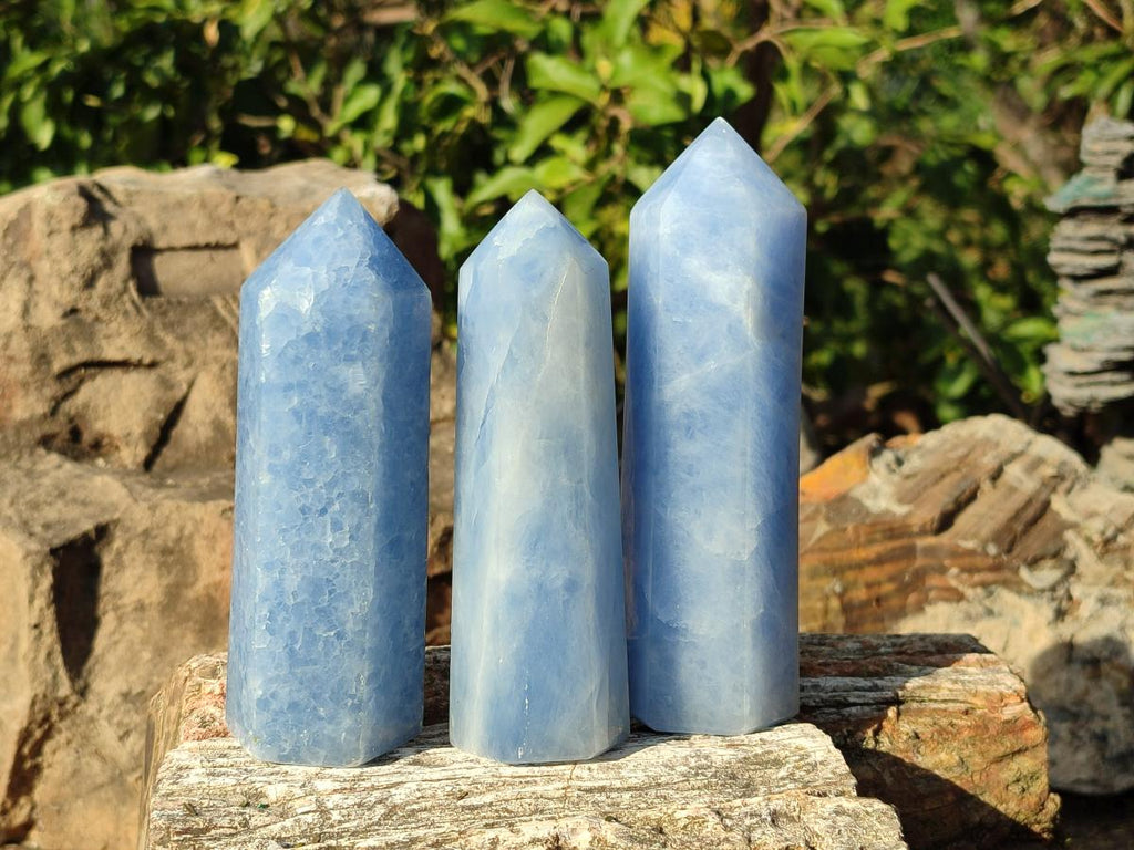 Polished Blue Calcite Display Crystals x 6 From Madagascar - Toprock Gemstones and Minerals 