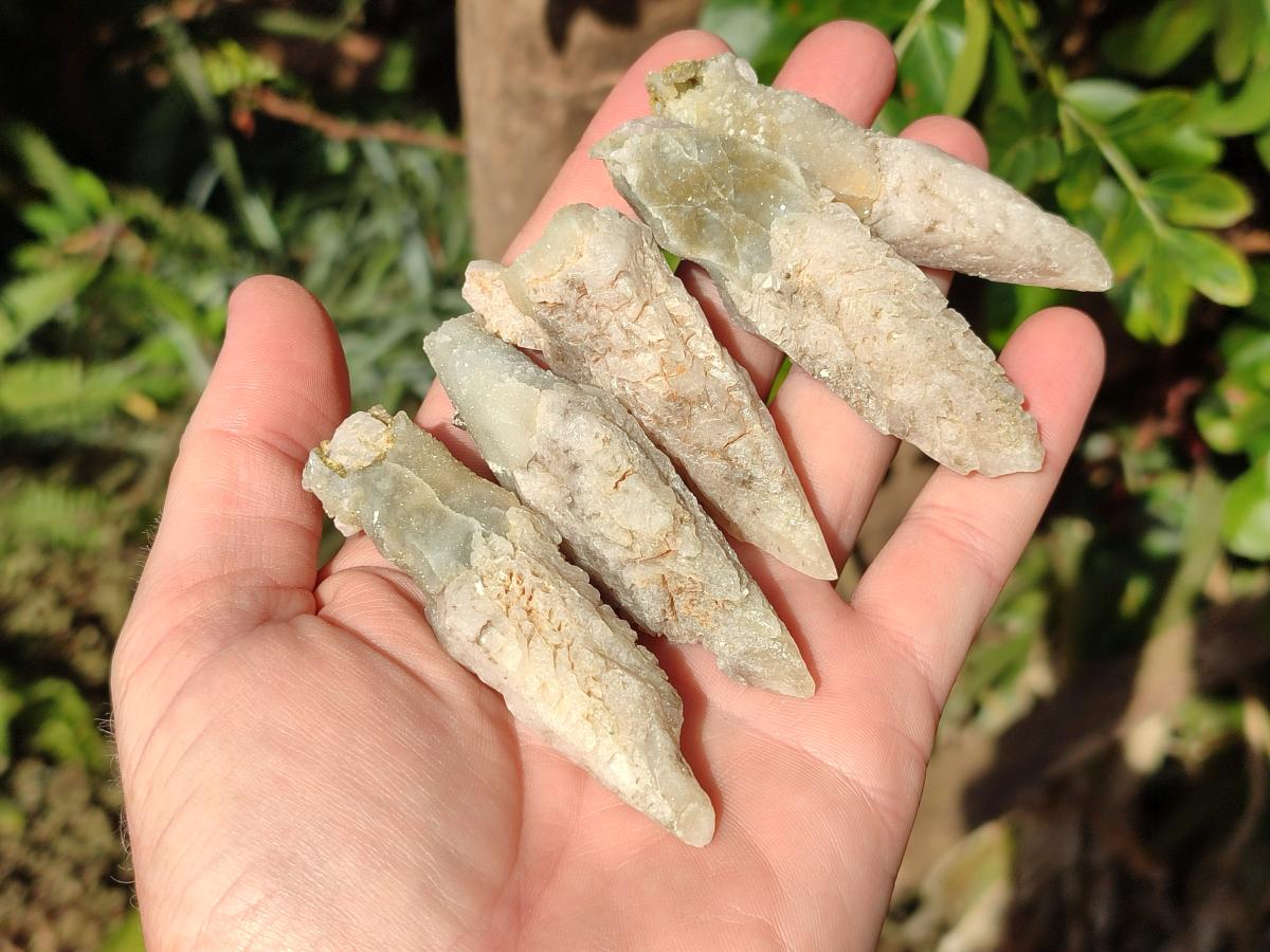 Natural Drusy Quartz Coated Spearhead Calcite Crystals x 35 From Albert's Mountain, Lesotho - Toprock Gemstones and Minerals 