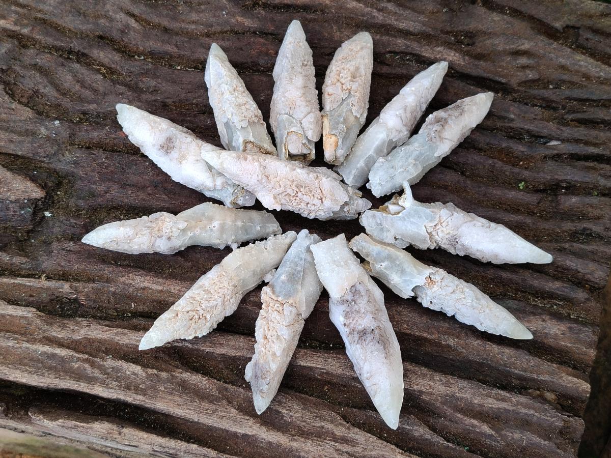 Natural Drusy Quartz Coated Spearhead Calcite Crystals x 35 From Albert's Mountain, Lesotho - Toprock Gemstones and Minerals 