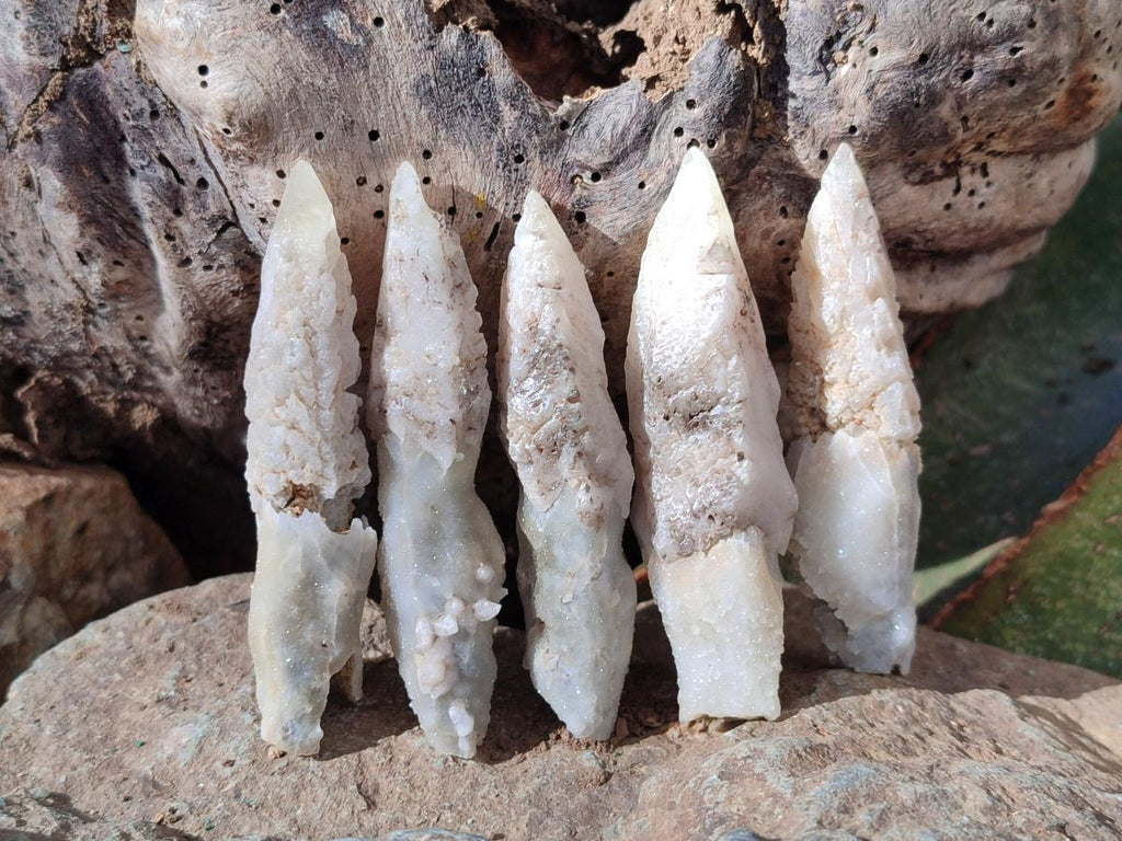 Natural Drusy Quartz Coated Spearhead Calcite Crystals x 35 From Albert's Mountain, Lesotho - Toprock Gemstones and Minerals 