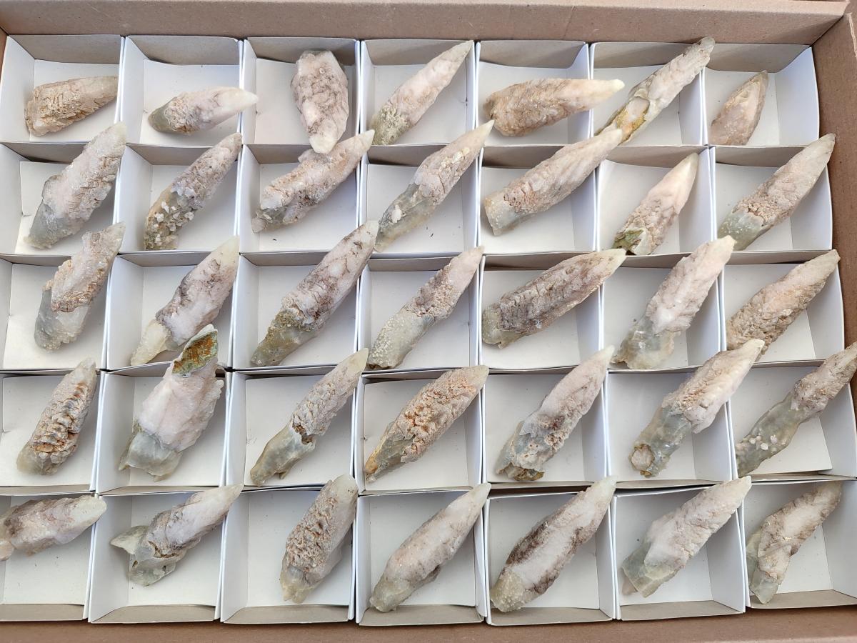 Natural Drusy Quartz Coated Spearhead Calcite Crystals x 35 From Albert's Mountain, Lesotho - Toprock Gemstones and Minerals 