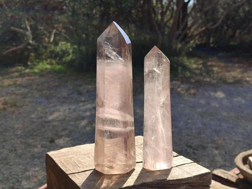 Polished Smokey Quartz Tower and Crystal x 2 From Madagascar - Toprock Gemstones and Minerals 