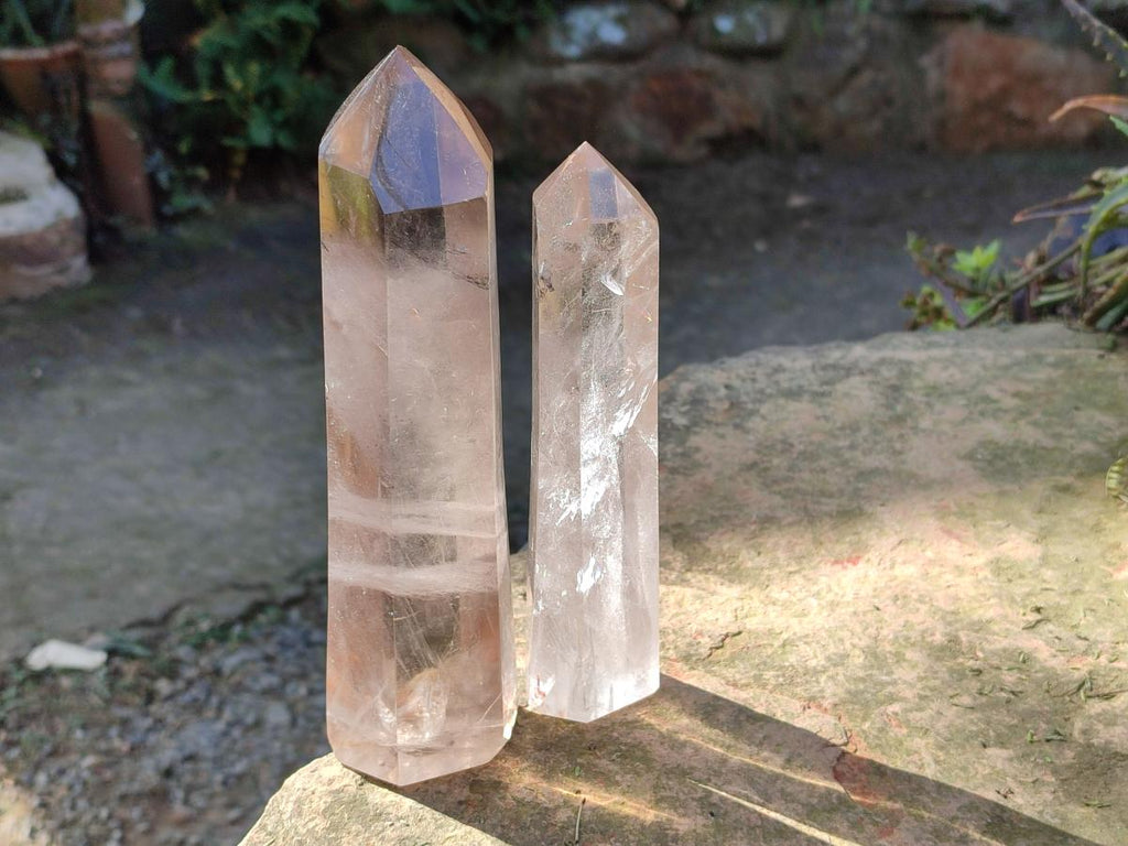Polished Smokey Quartz Tower and Crystal x 2 From Madagascar - Toprock Gemstones and Minerals 