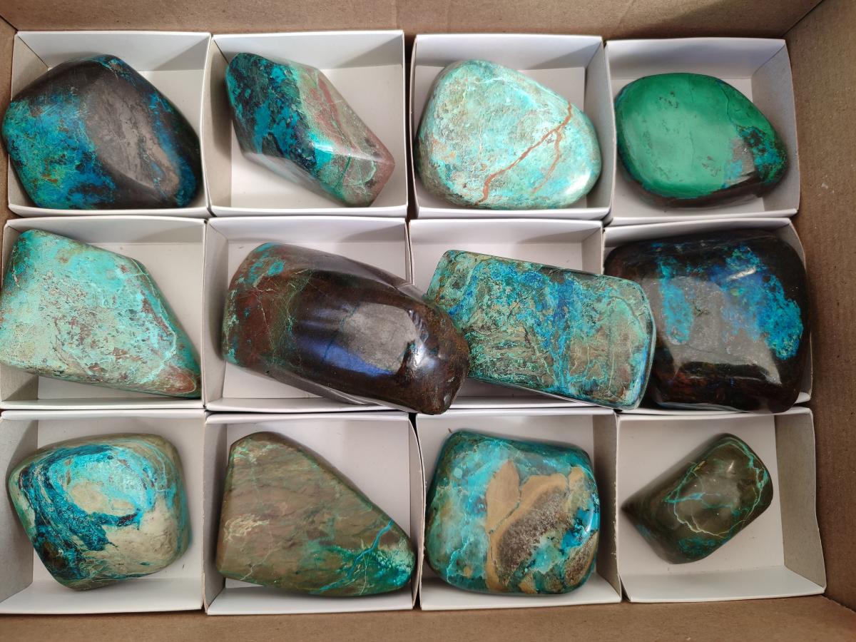 Polished Shattuckite Free Forms x 12 From Kaokoveld, Namibia - Toprock Gemstones and Minerals 