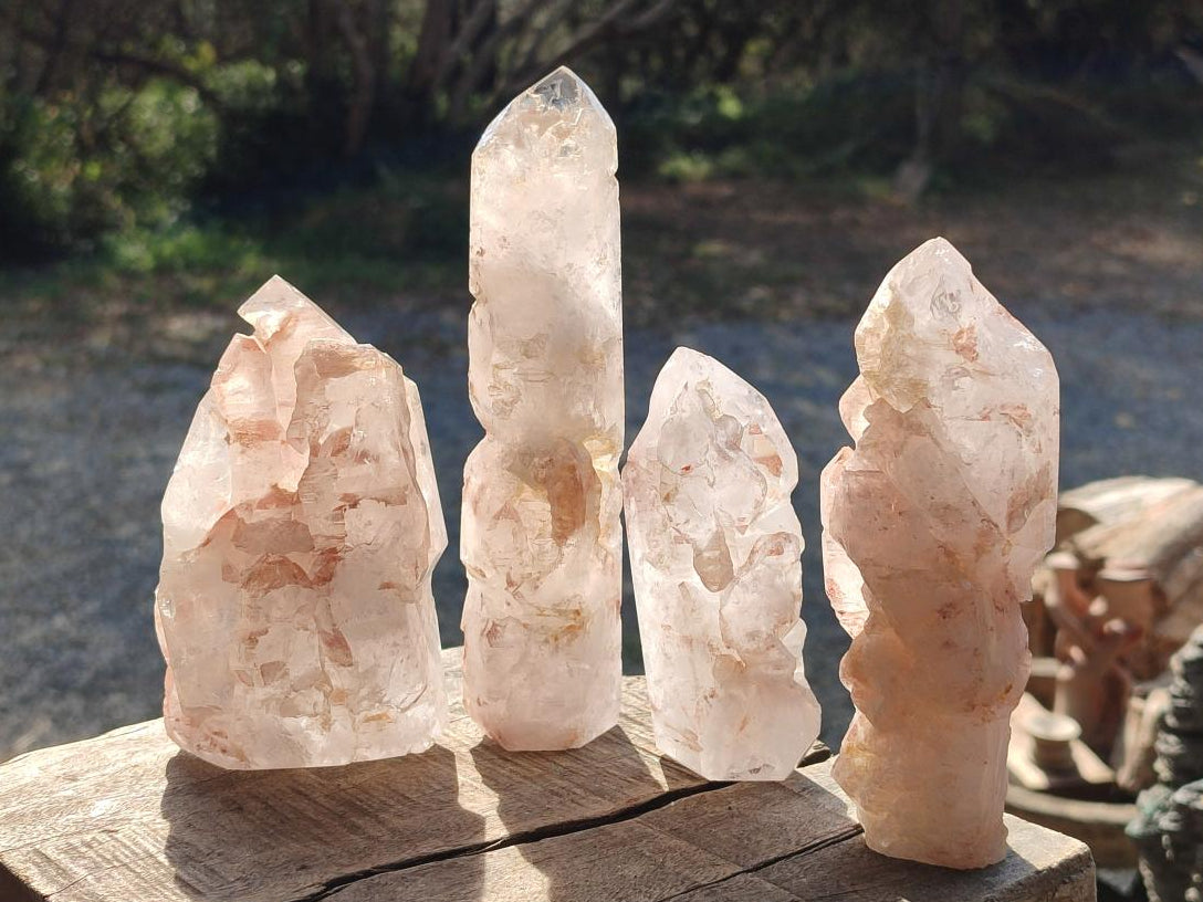 Polished GIrasol Elestial Quartz Display Crystals x 6 From Madagascar - Toprock Gemstones and Minerals 